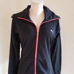 PUMA Women's Black & Pink Trim Lightweight Zip Up Dry Cell Running Track Jacket